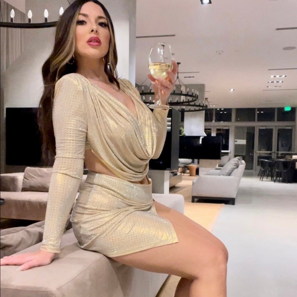 Rhinestone nude 2 piece set